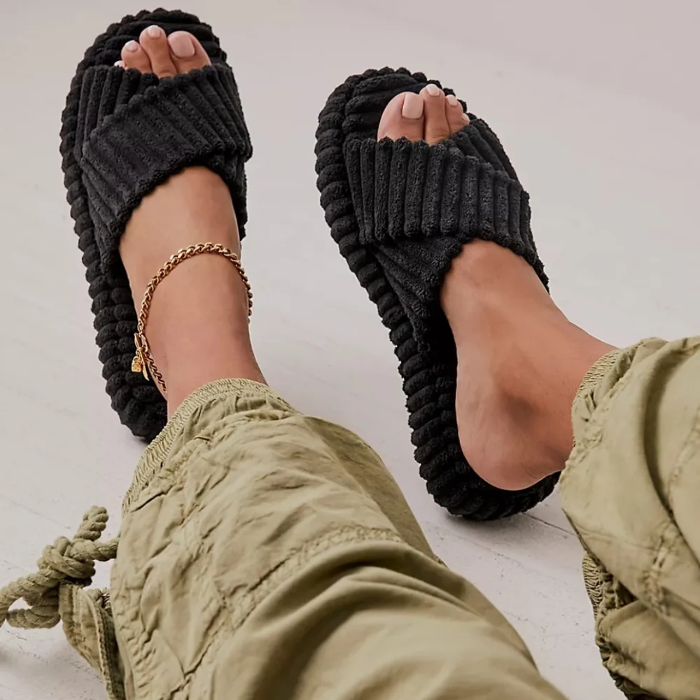 FREE PEOPLE Two Days In Ibiza Black Terry Slide Sandal Sz 9
